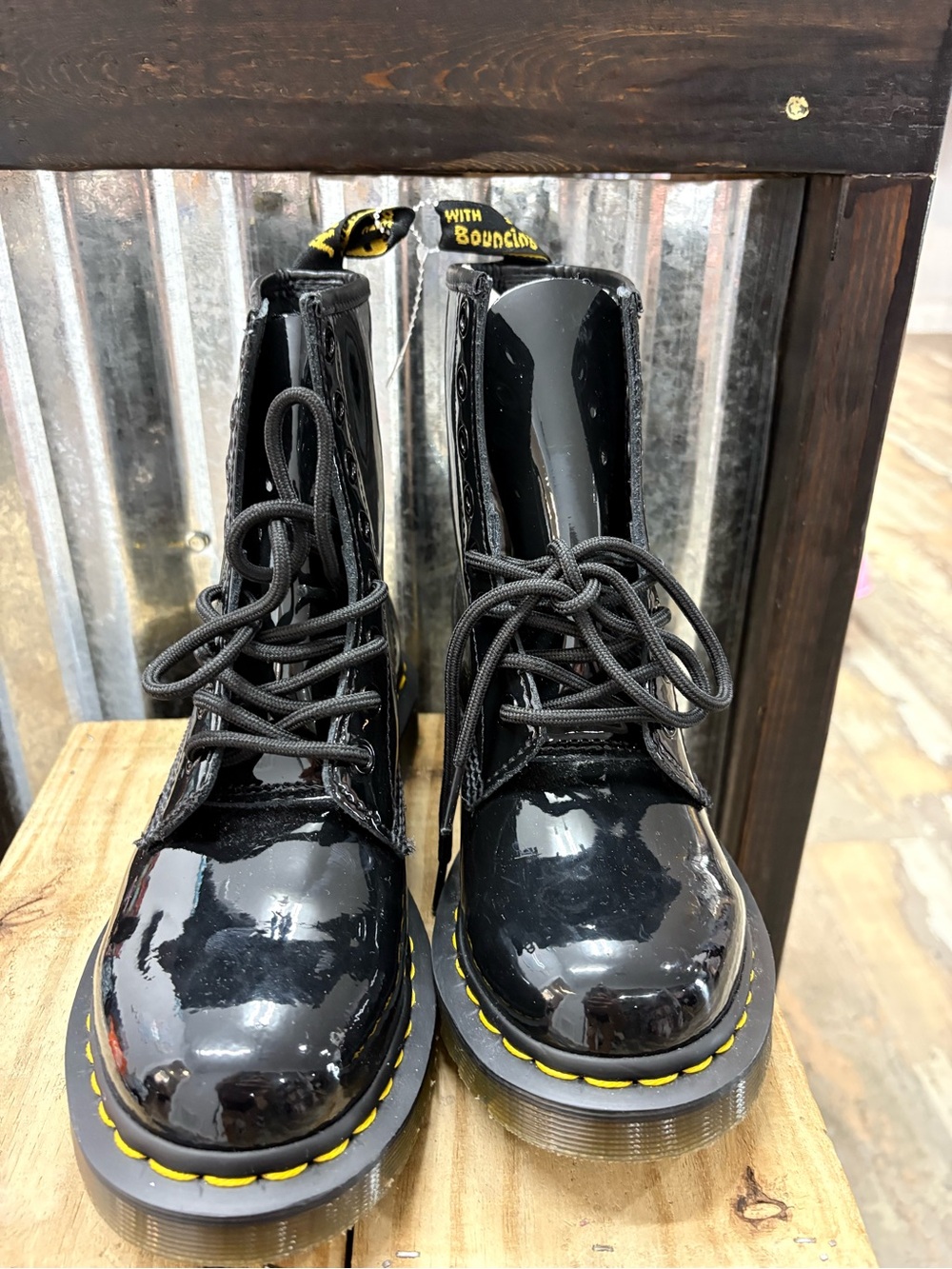 Dr. Martens Black Patent Lace-Up Boots Sz 7 womens